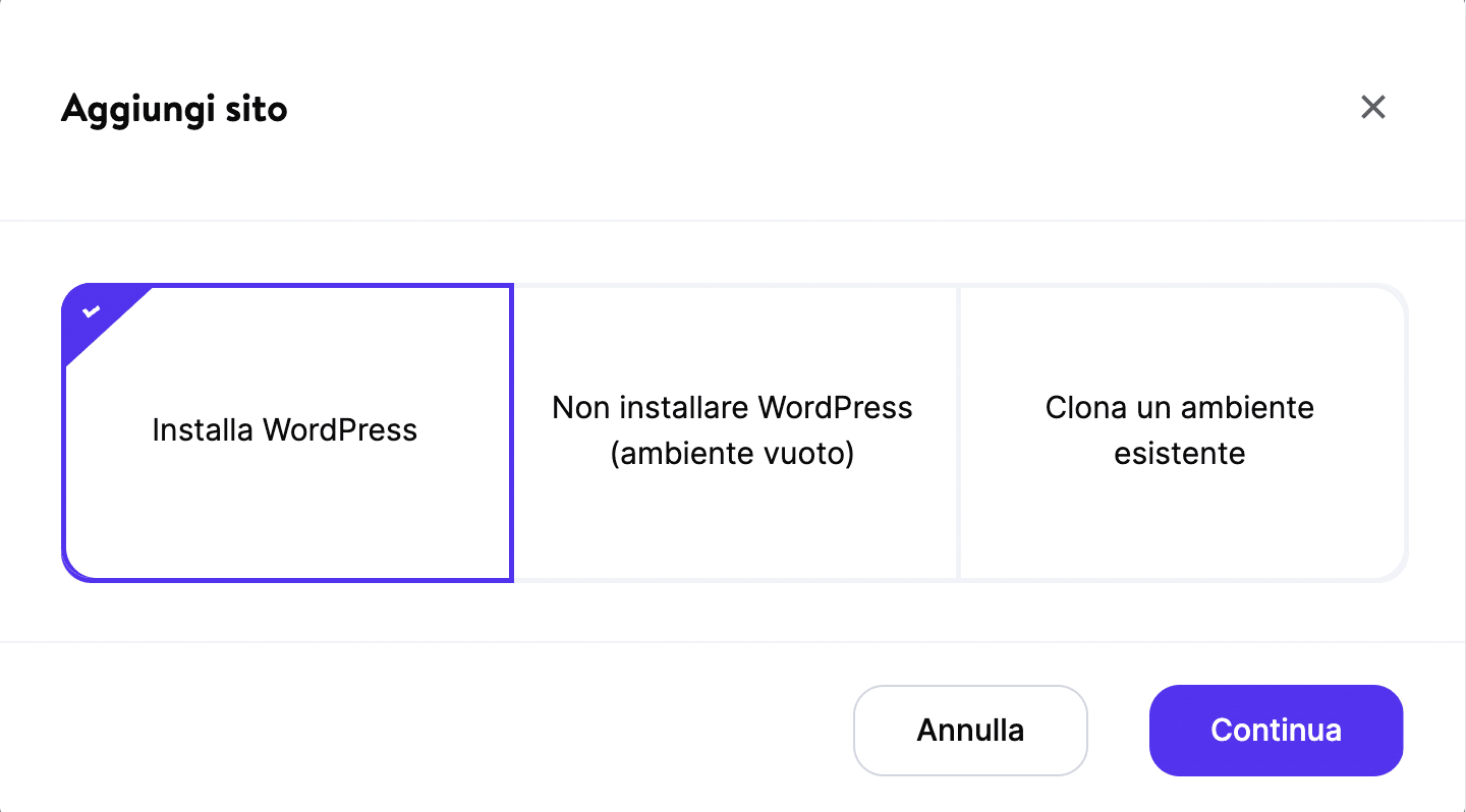 Create una nuova installazione di WordPress.