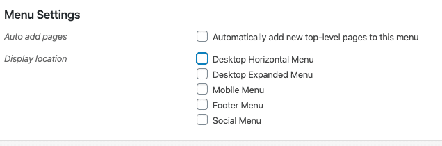 La sezione Impostazioni menu nell'editor