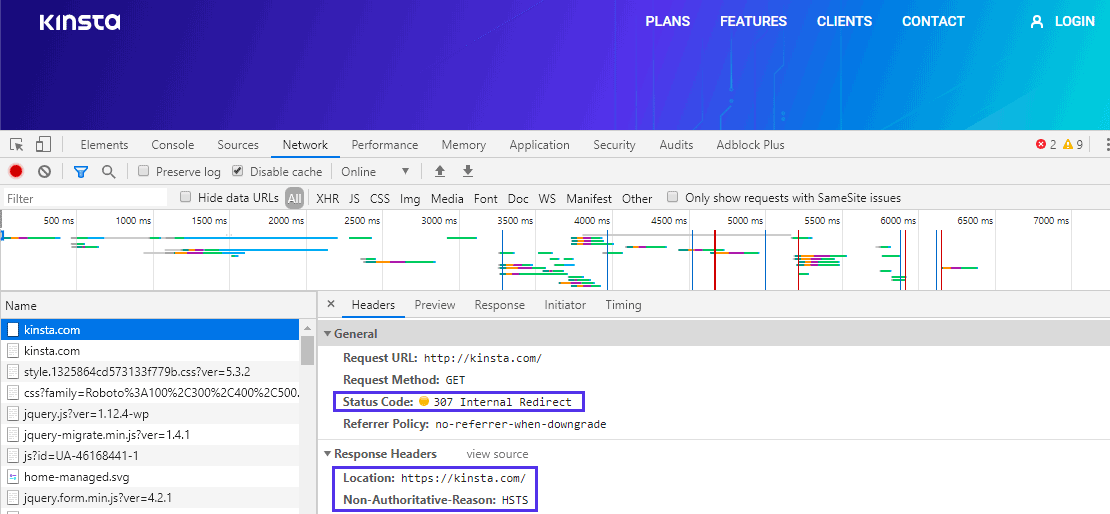 Header di risposta del 307 Internal Redirect response