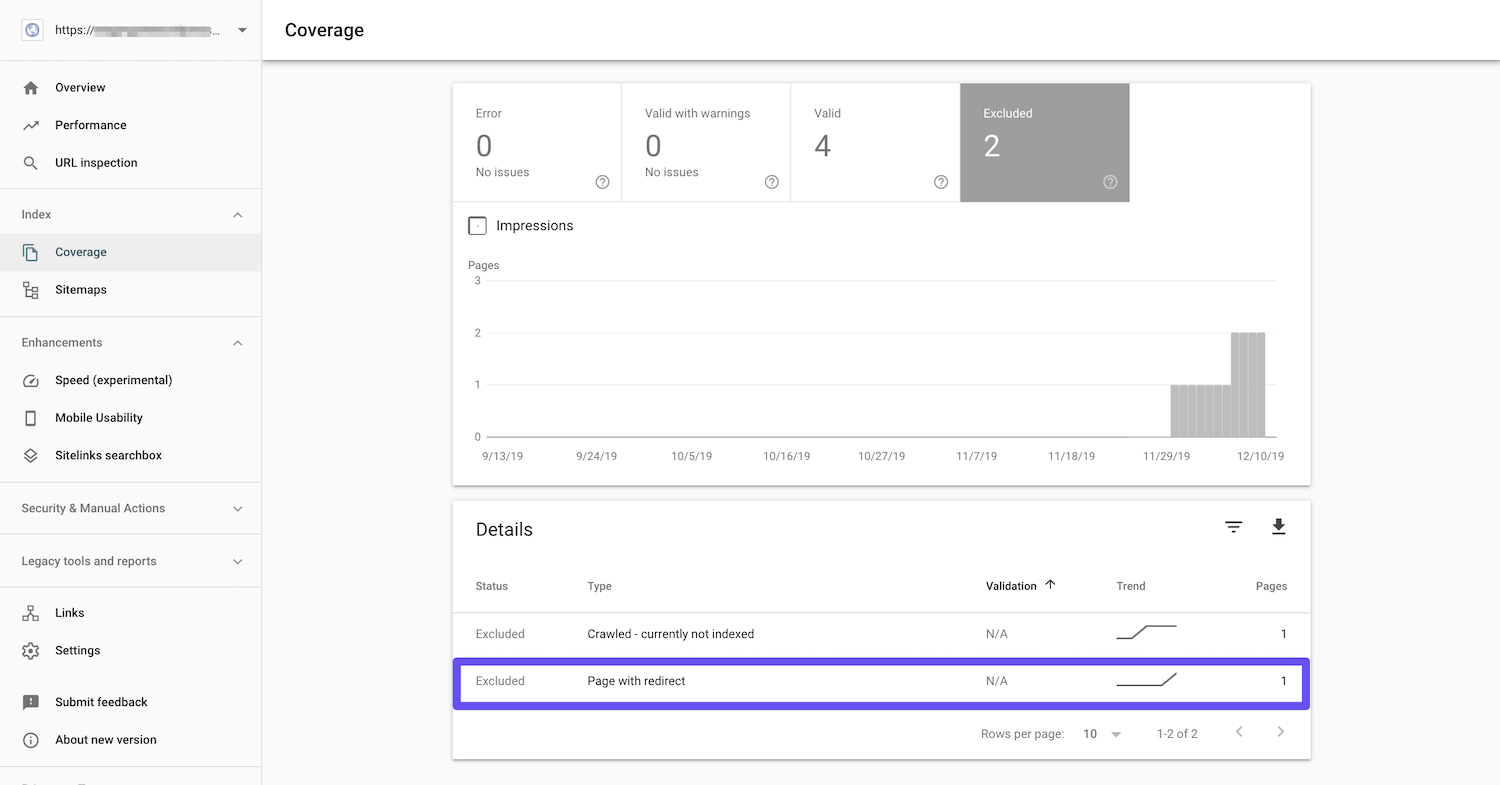 redirect search console