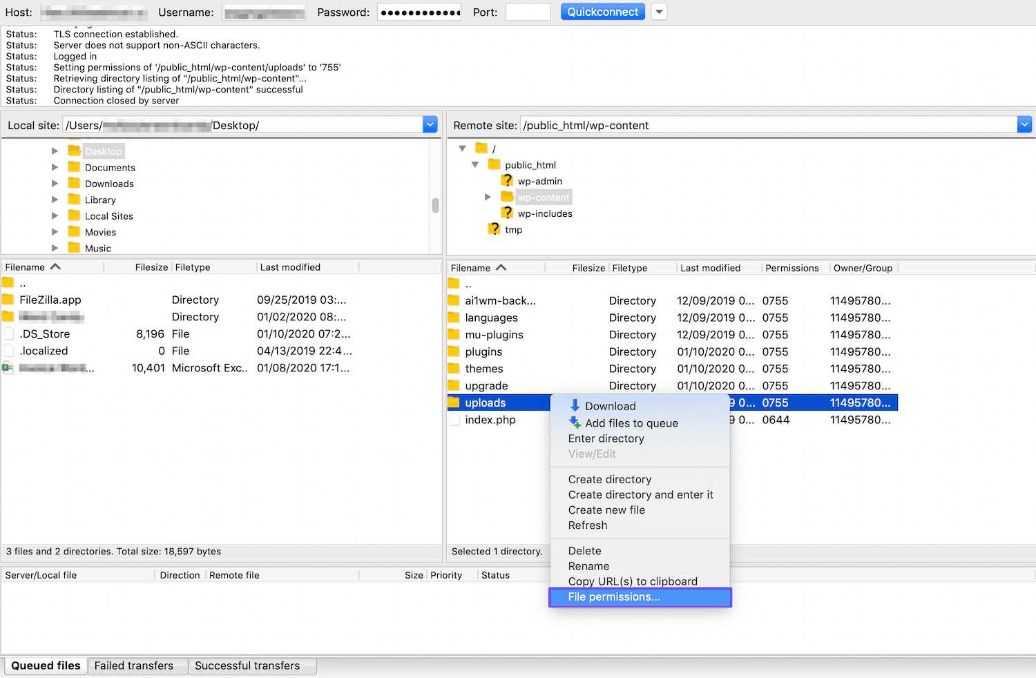 Impostazione delle autorizzazioni dei file