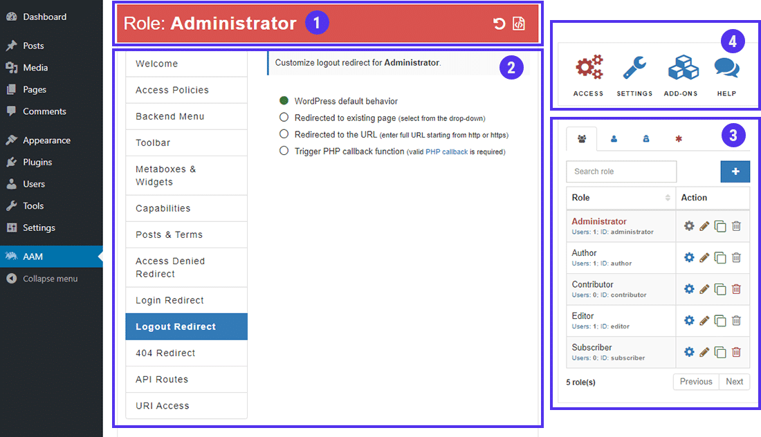 Il cruscotto principale in Advanced Access Manager