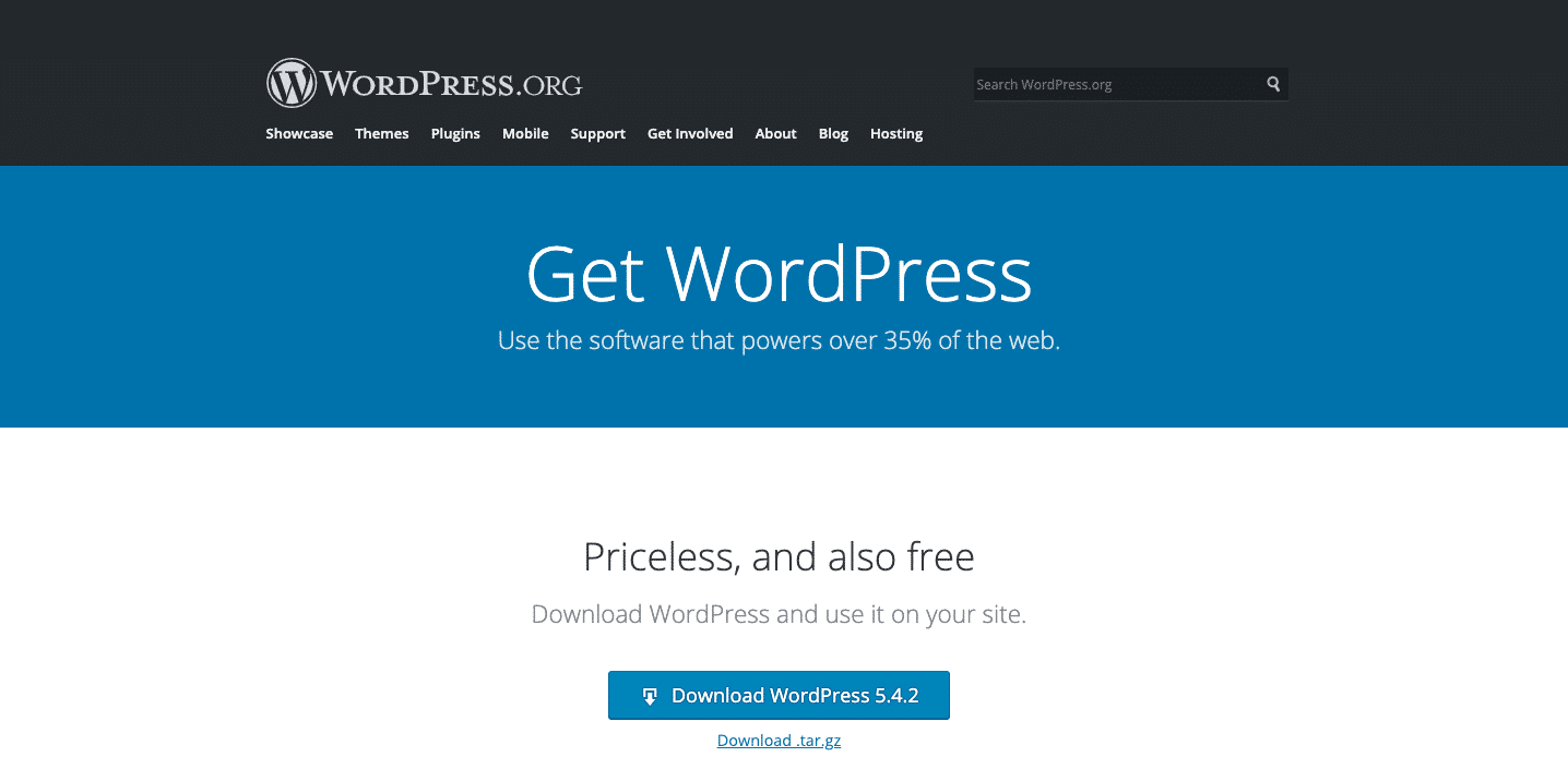 La pagina di download su WordPress.org