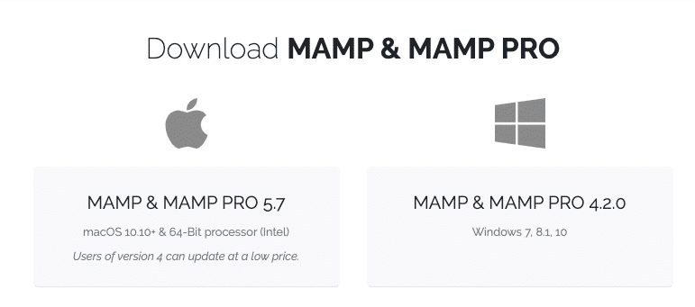 La schermata di download di MAMP