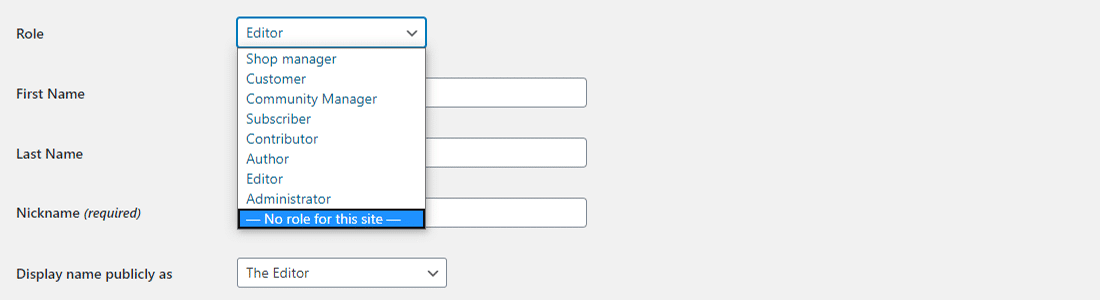 Eliminare qualsiasi ruolo utente in User Role Editor