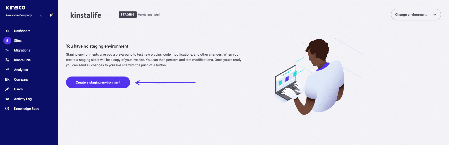 L'ambiente di staging di MyKinsta