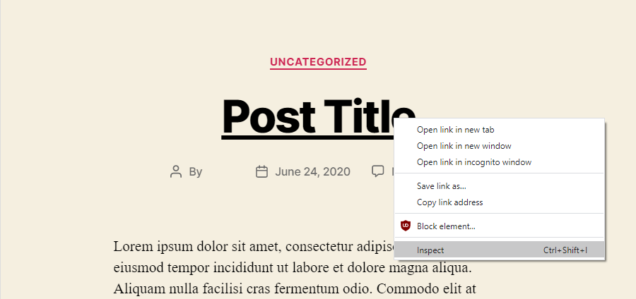 Ispezione di un elemento di pagina