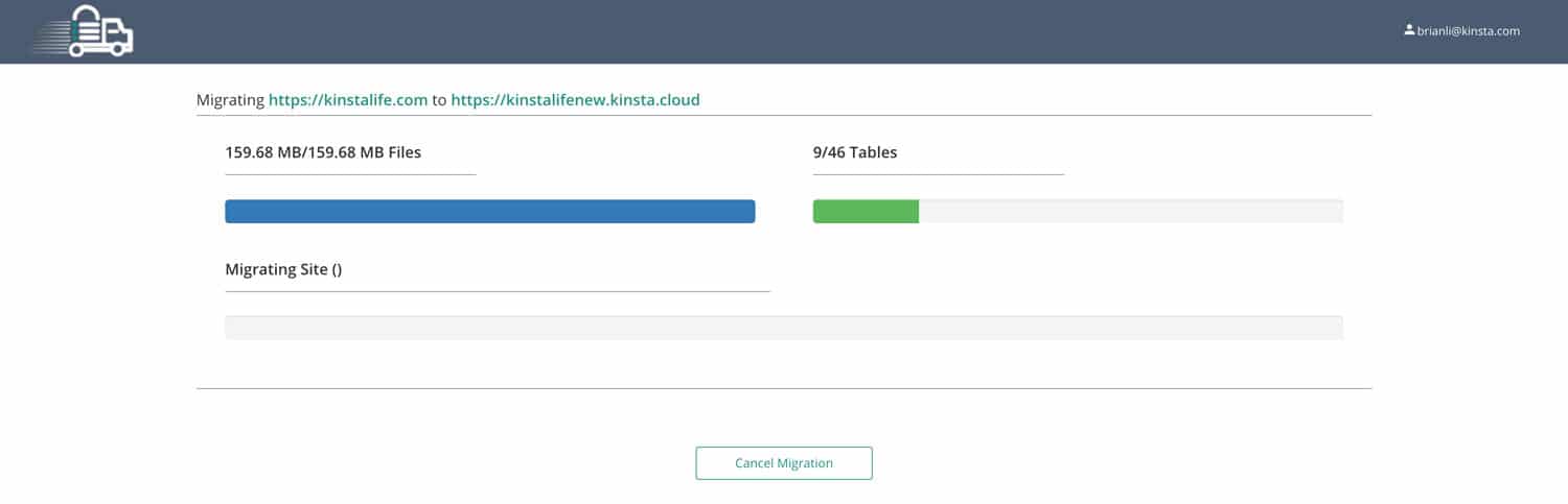 Migrazione con Migrate Guru in corso.
