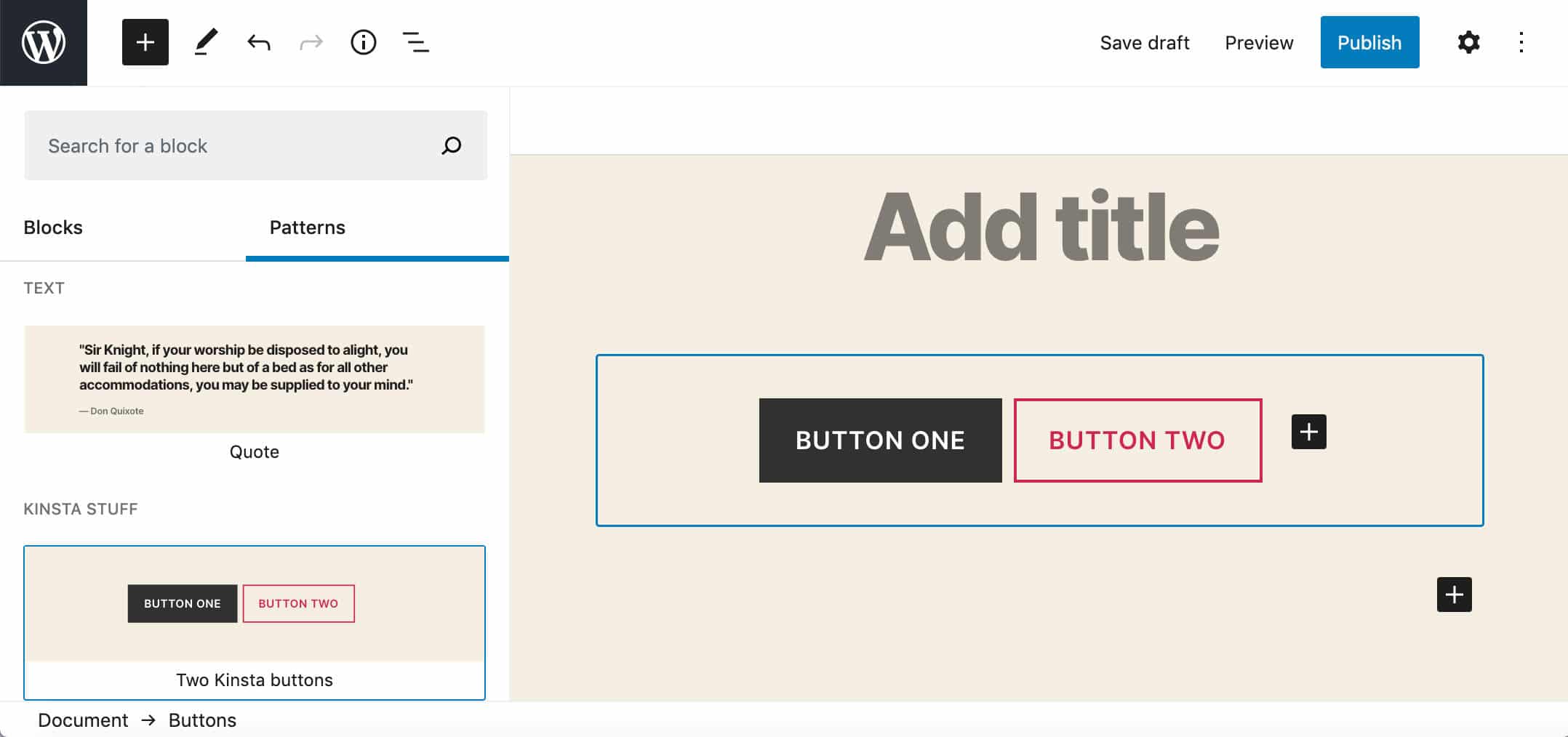 Un block pattern personalizzato