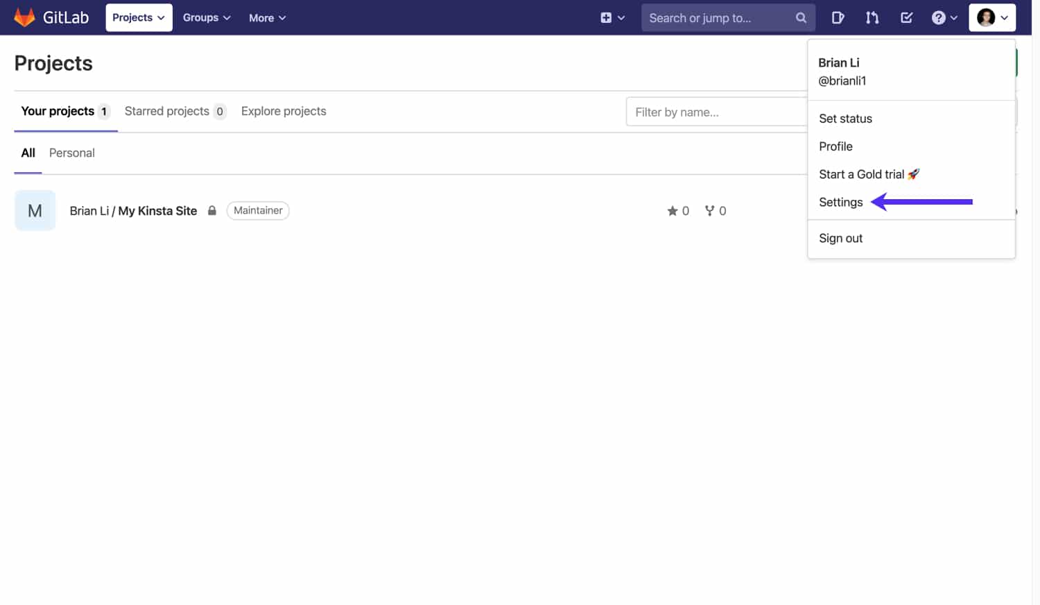 Andate alla pagina delle impostazioni di GitLab,