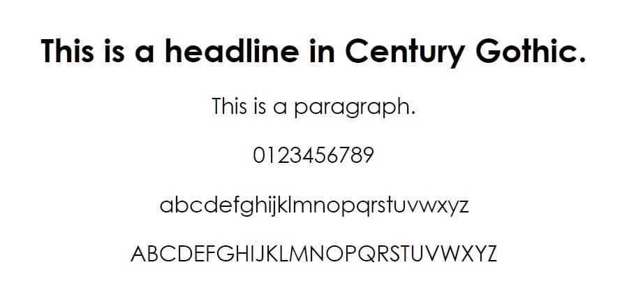 Esempio di font Century Gothic