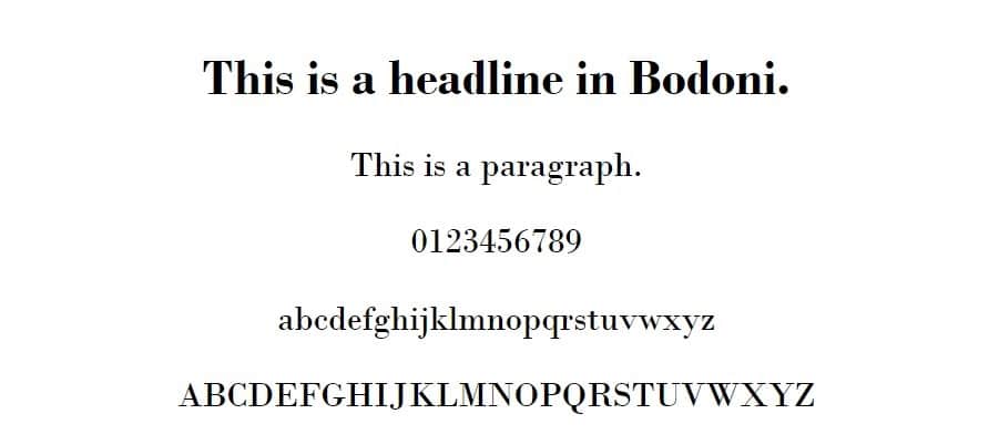 Esempio di font MT Bodoni