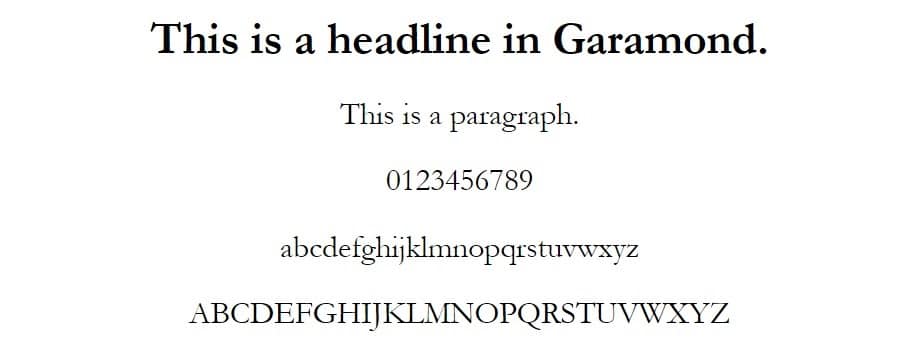 Esempio di font Garamond