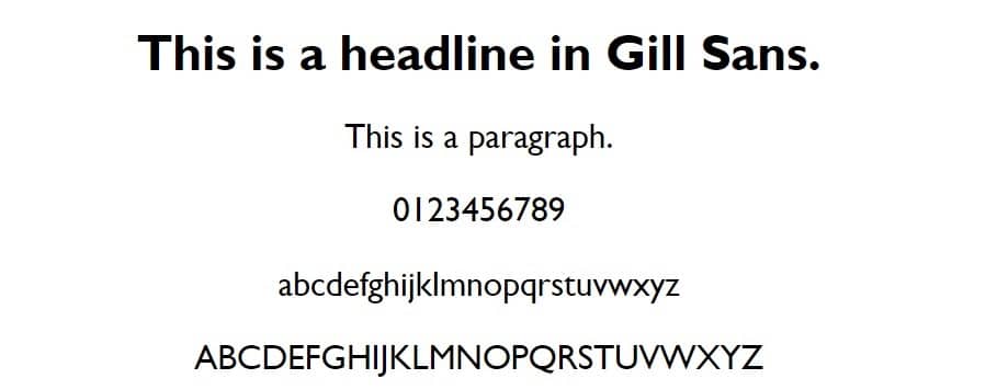 Esempio di font Gill Sans