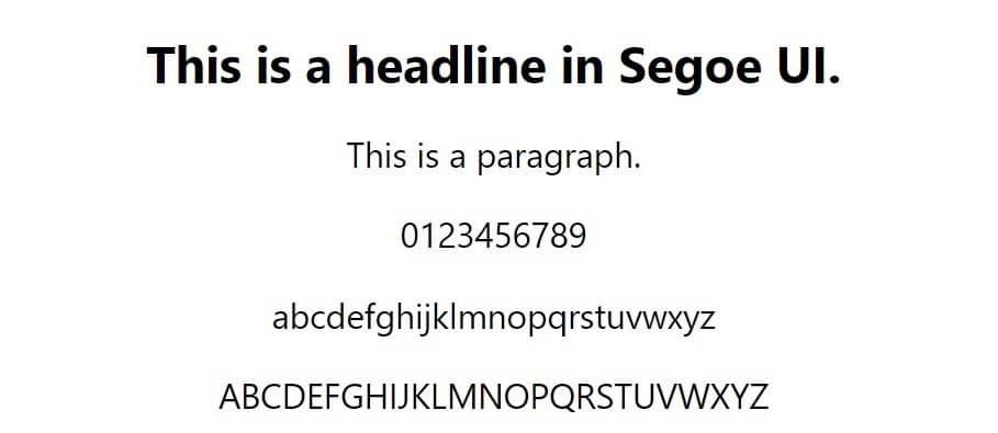 Esempio di font Segoe UI