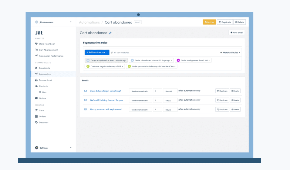 Jilt - Esempio di email di l’abbandono del carrello