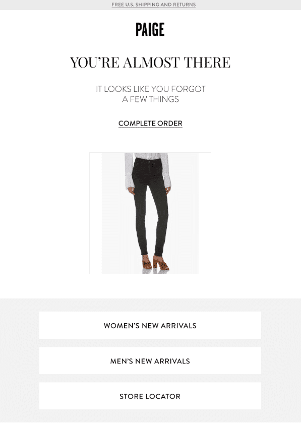 Paige Denim - Esempio di email per il carrello abbandonato