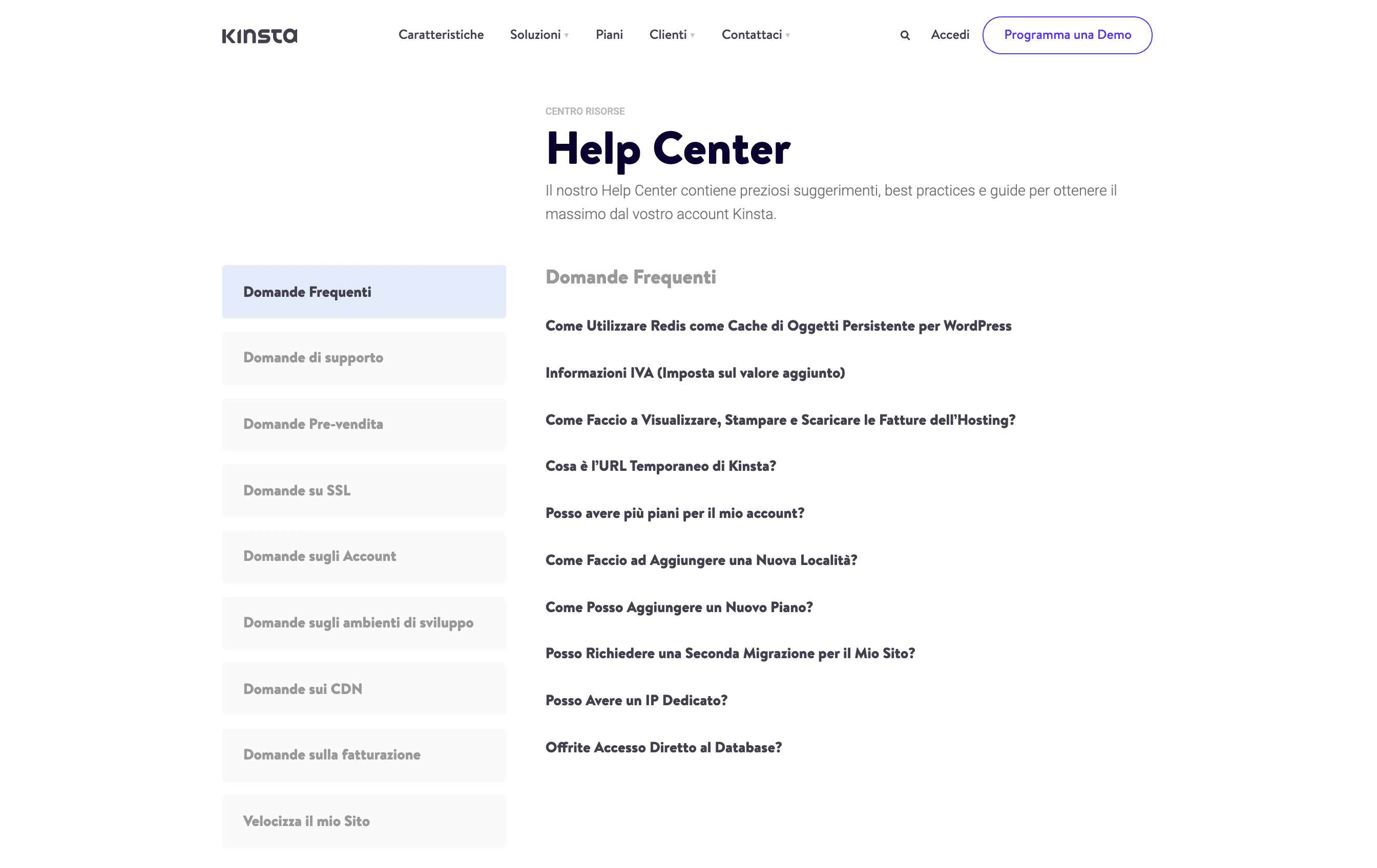 Homepage dell'Help Center