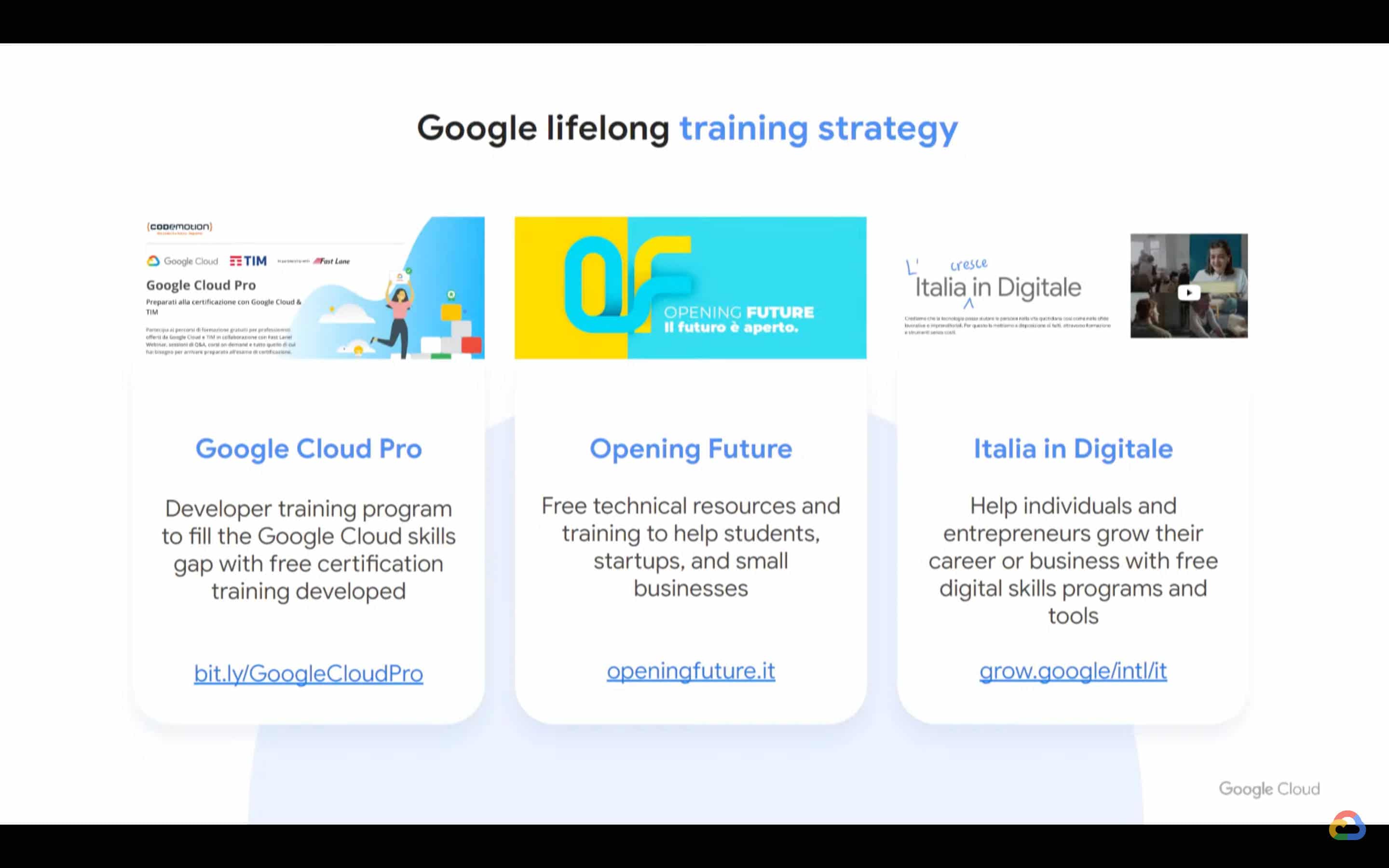 Googleの生涯学習のための戦略（画像出典: Google Cloud Events）