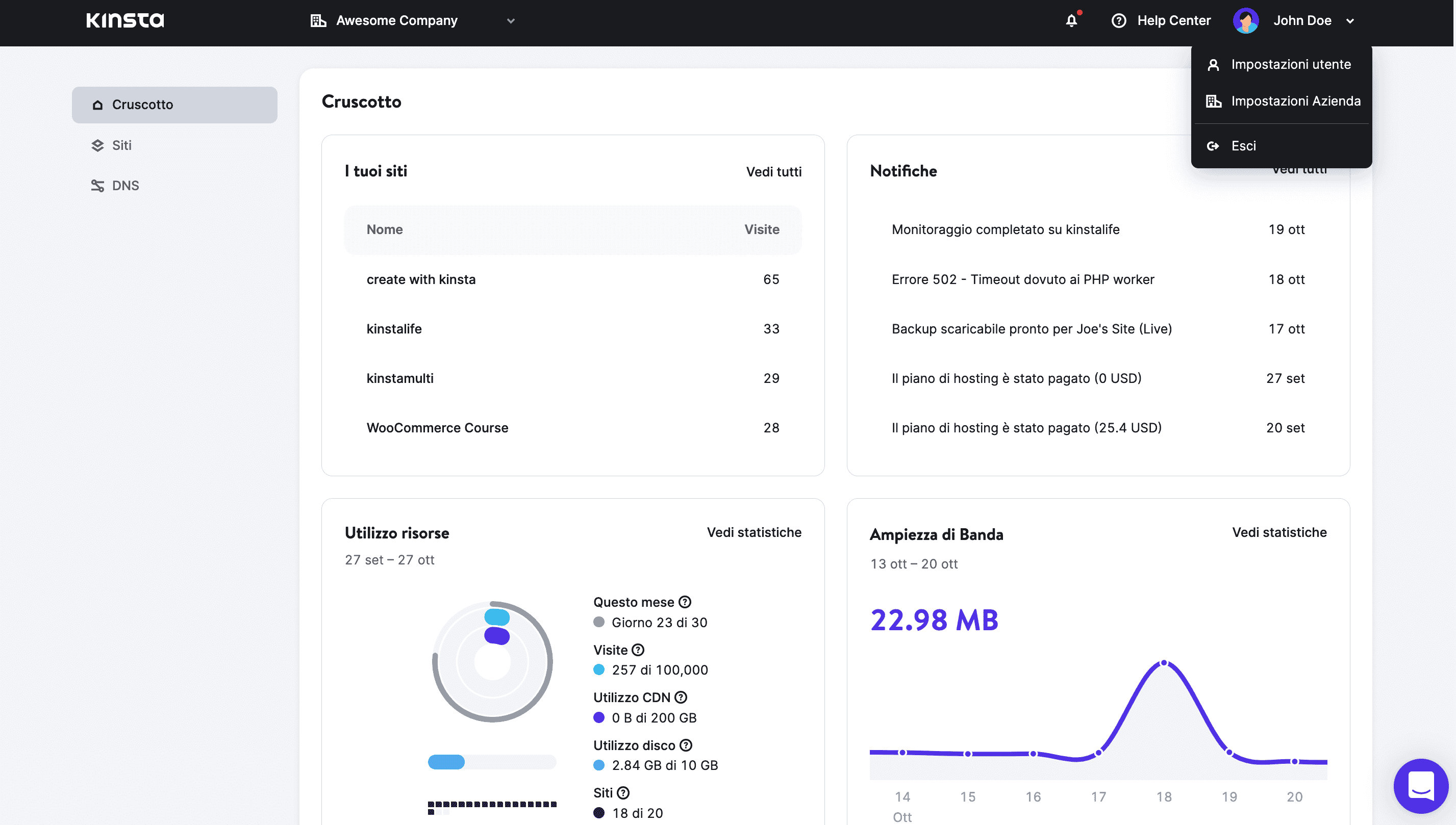 Uno sguardo alla nuova dashboard di MyKinsta.