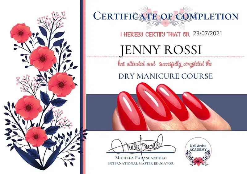 Certificate of completion di Nail Artist Academy