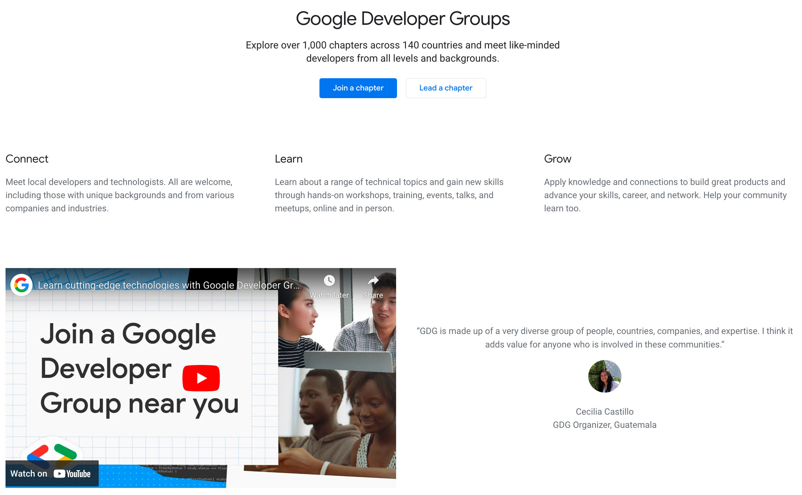 Il sito web della community Google Developer Groups