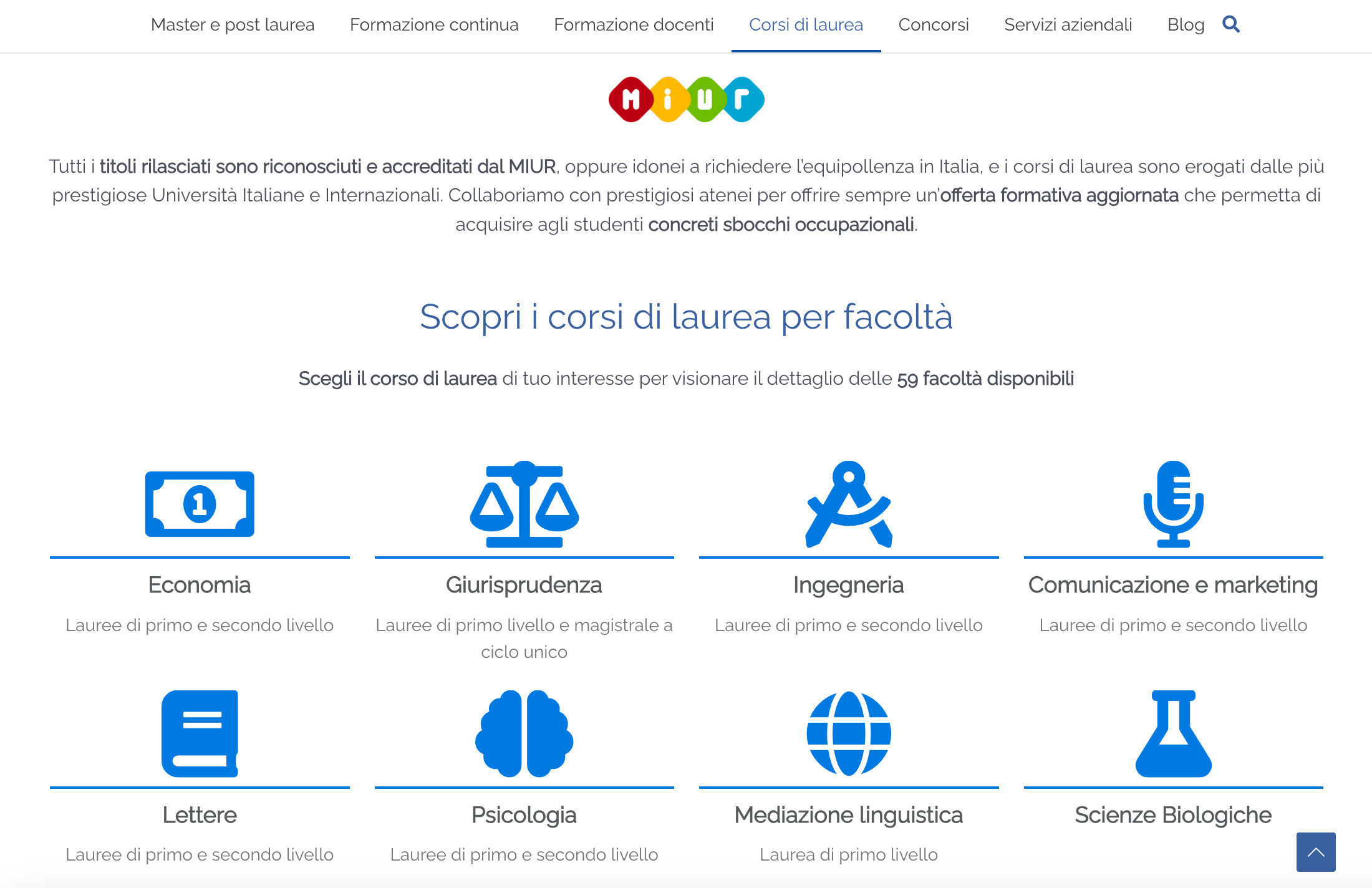 La sezione dei corsi di laurea del sito di UniD Professional