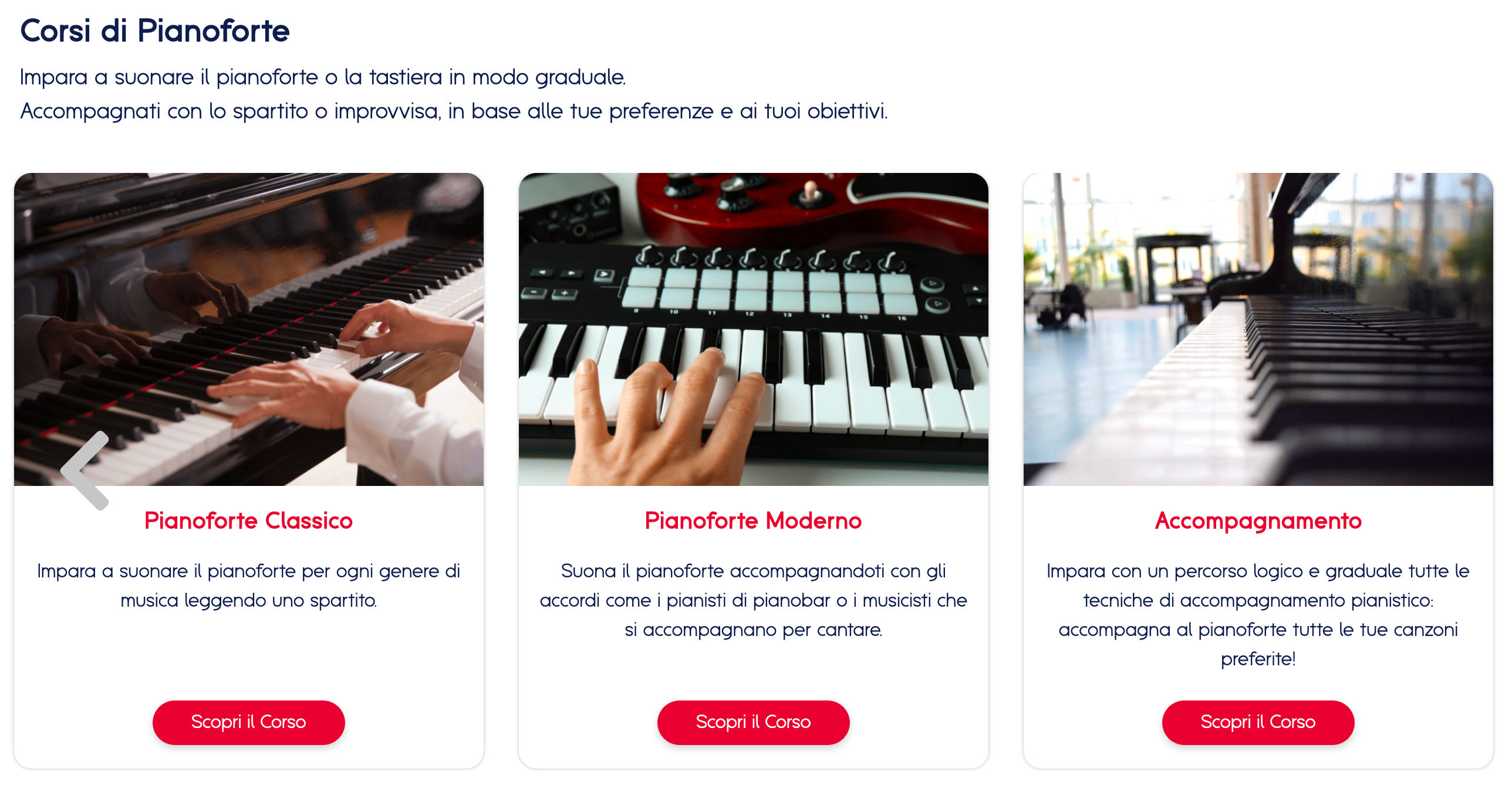 Alcuni dei corsi disponibili sul sito Dentro la musica