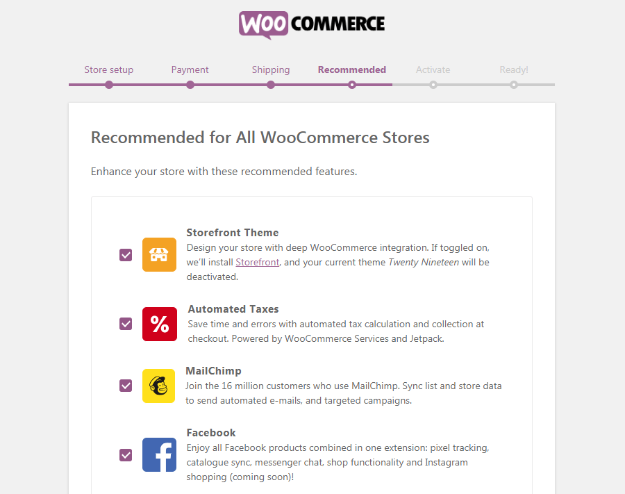 WooCommerceの推奨画面