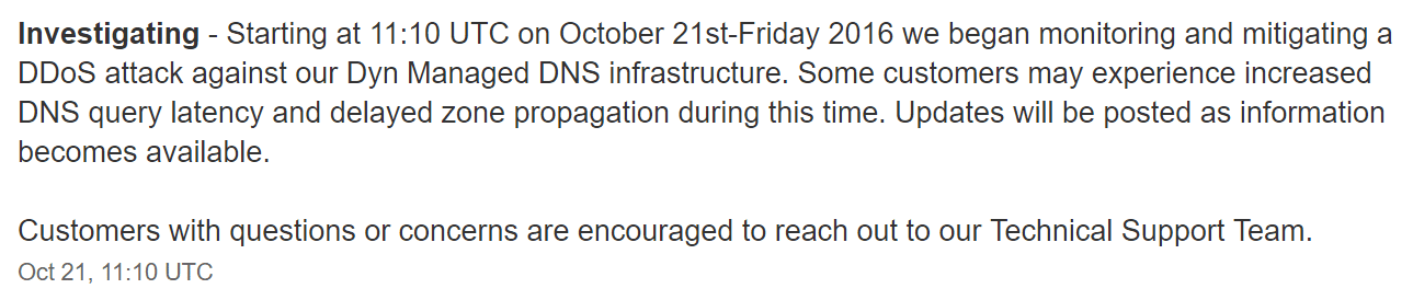 DynのDNSのDDoS攻撃のステータスページ