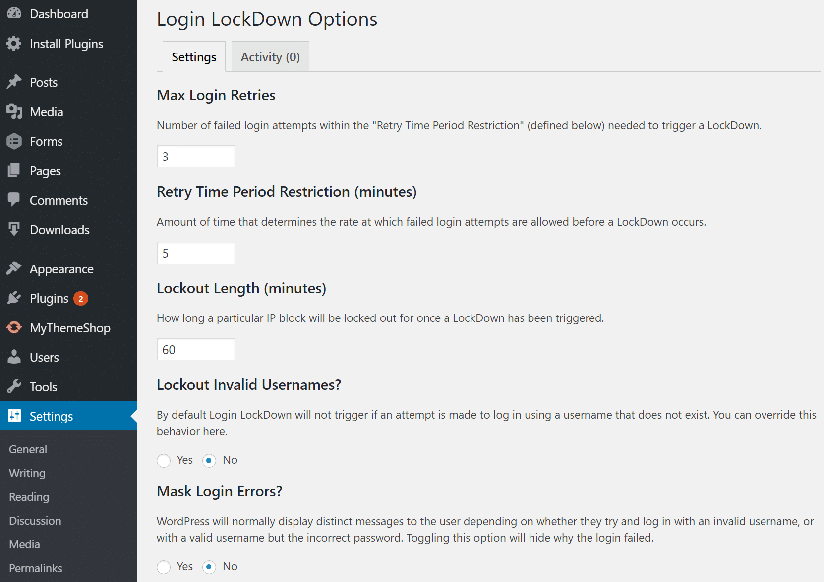 login lockdown wordpress