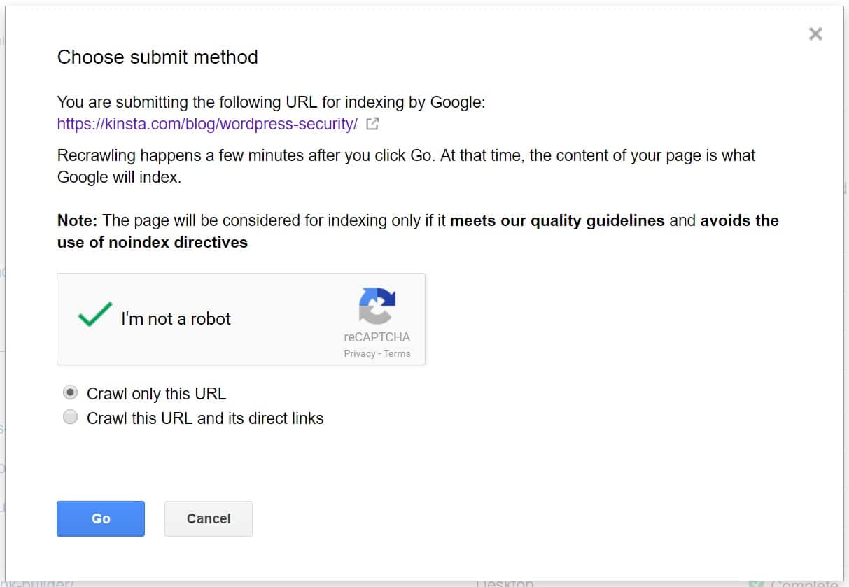 Request indexing インデクスに送信