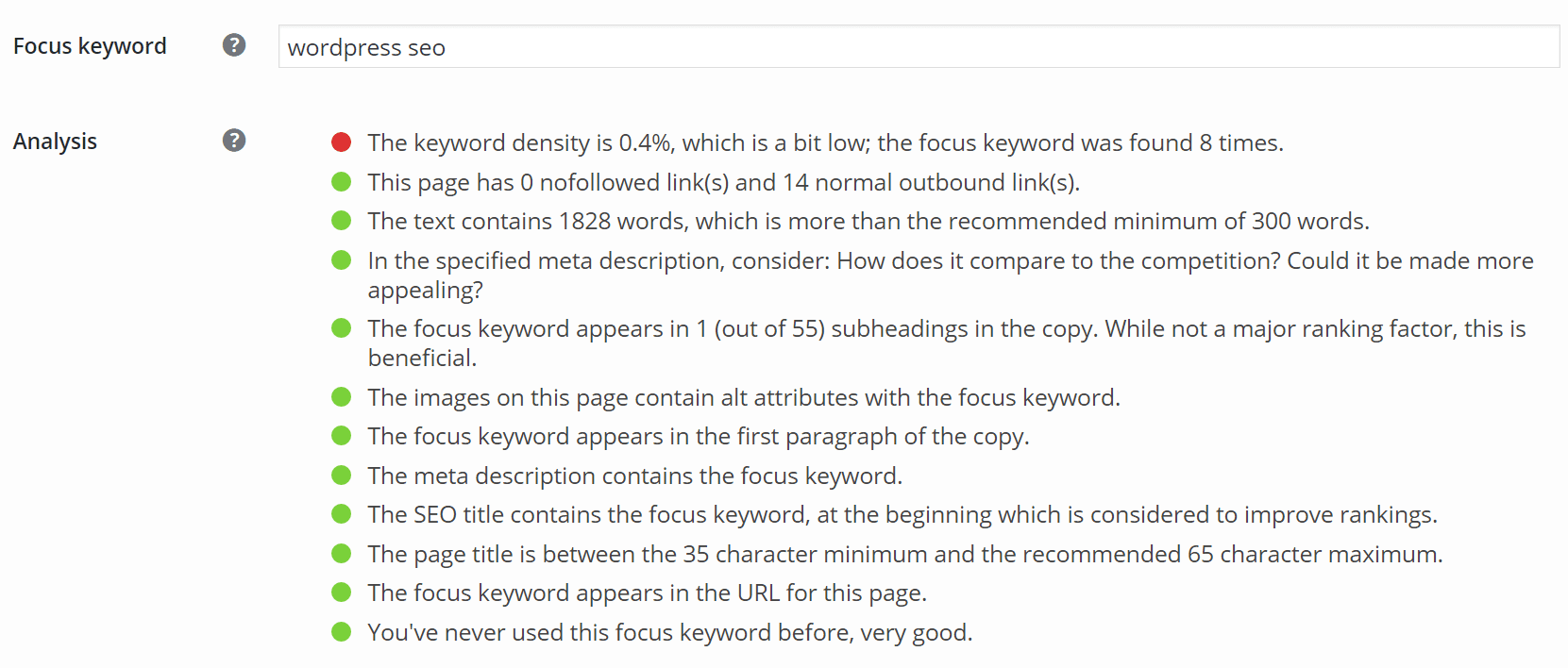 WordPress SEO focus keyword 重点キーワード「WordPress SEO」