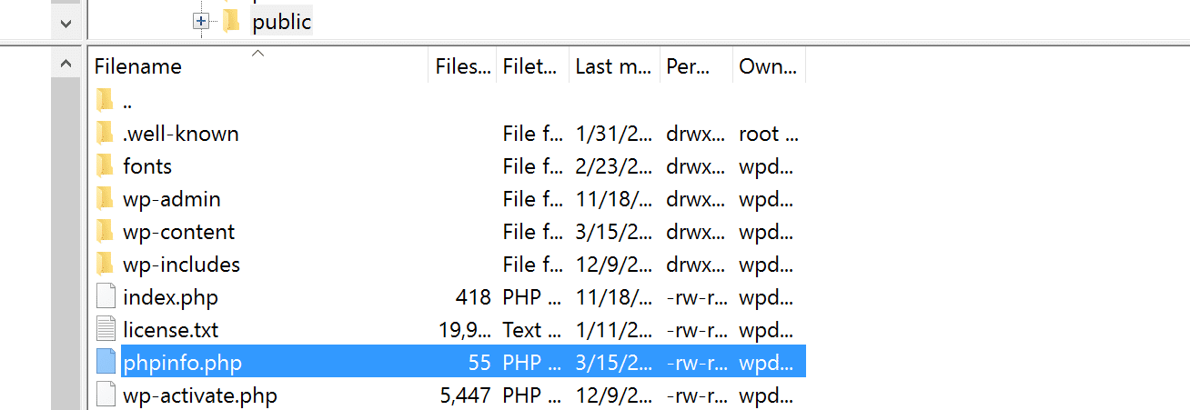Upload phpinfo.php file phpinfo.phpファイルをアップロードする