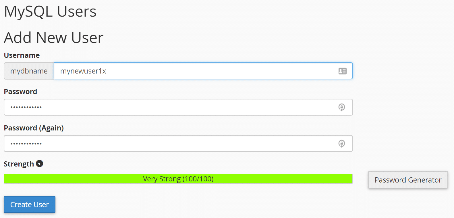 新しいMySQLユーザーを作成する