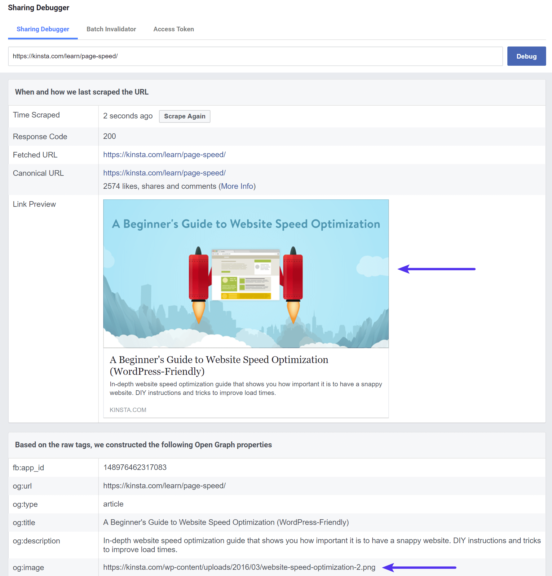 Facebook Debuggerツールでの新しい画像の表示