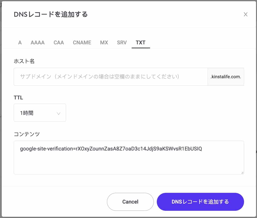 TXTレコードを追加する