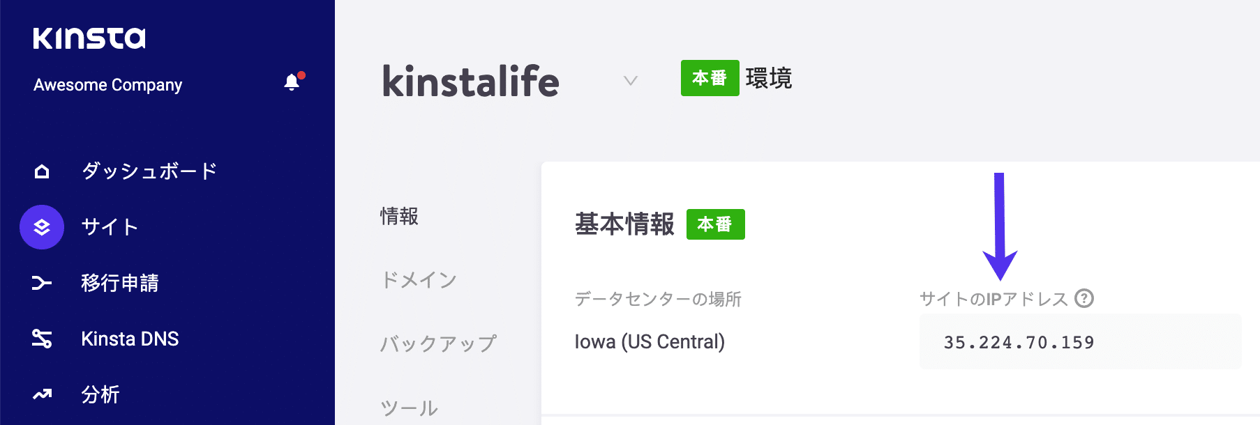WordPressサイトのIPアドレス