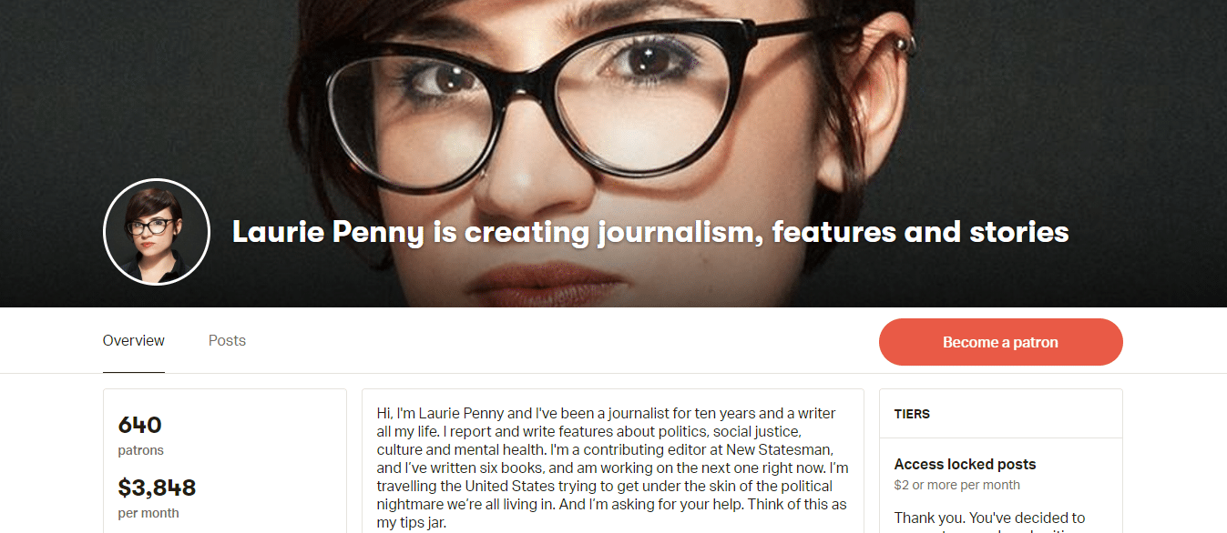 PatreonでのLaurie Penny