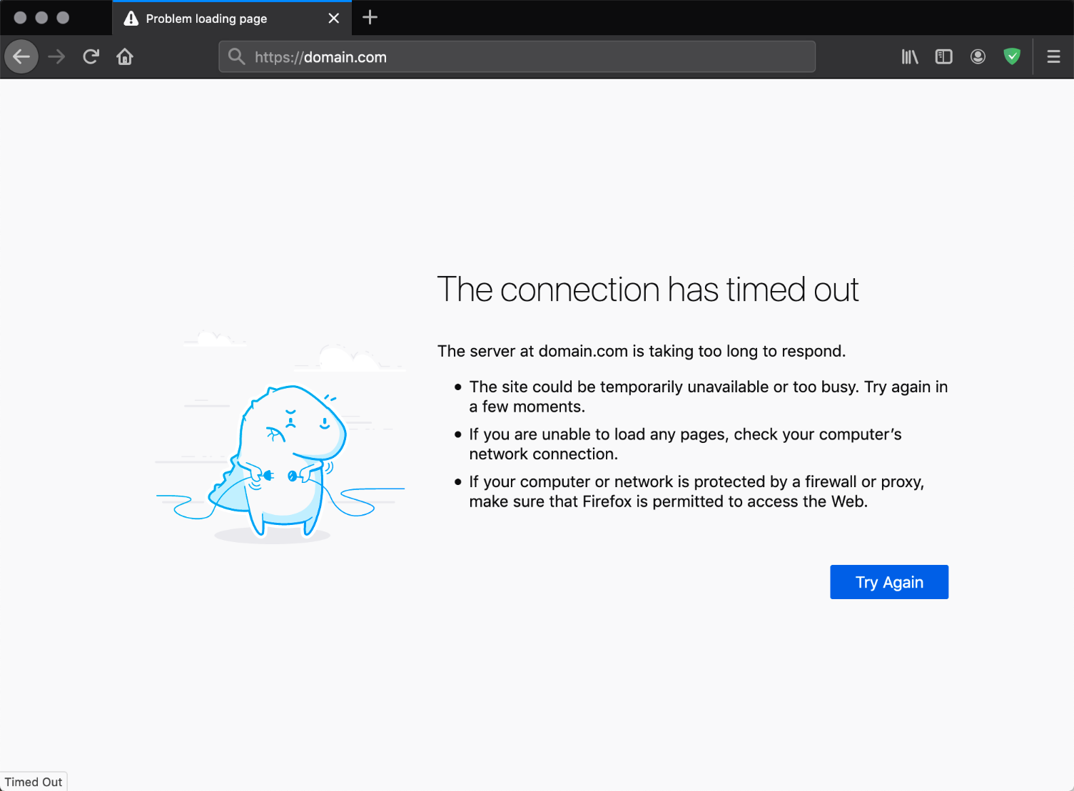 FirefoxでのERR_CONNECTION_TIMED_OUTエラー表示