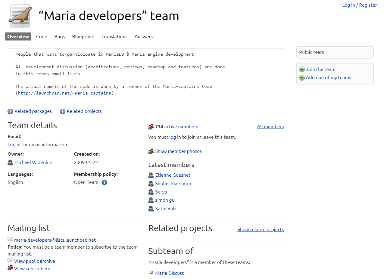 「Maria developers」チーム