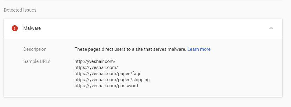 Google Search Consoleの感染ページのリスト