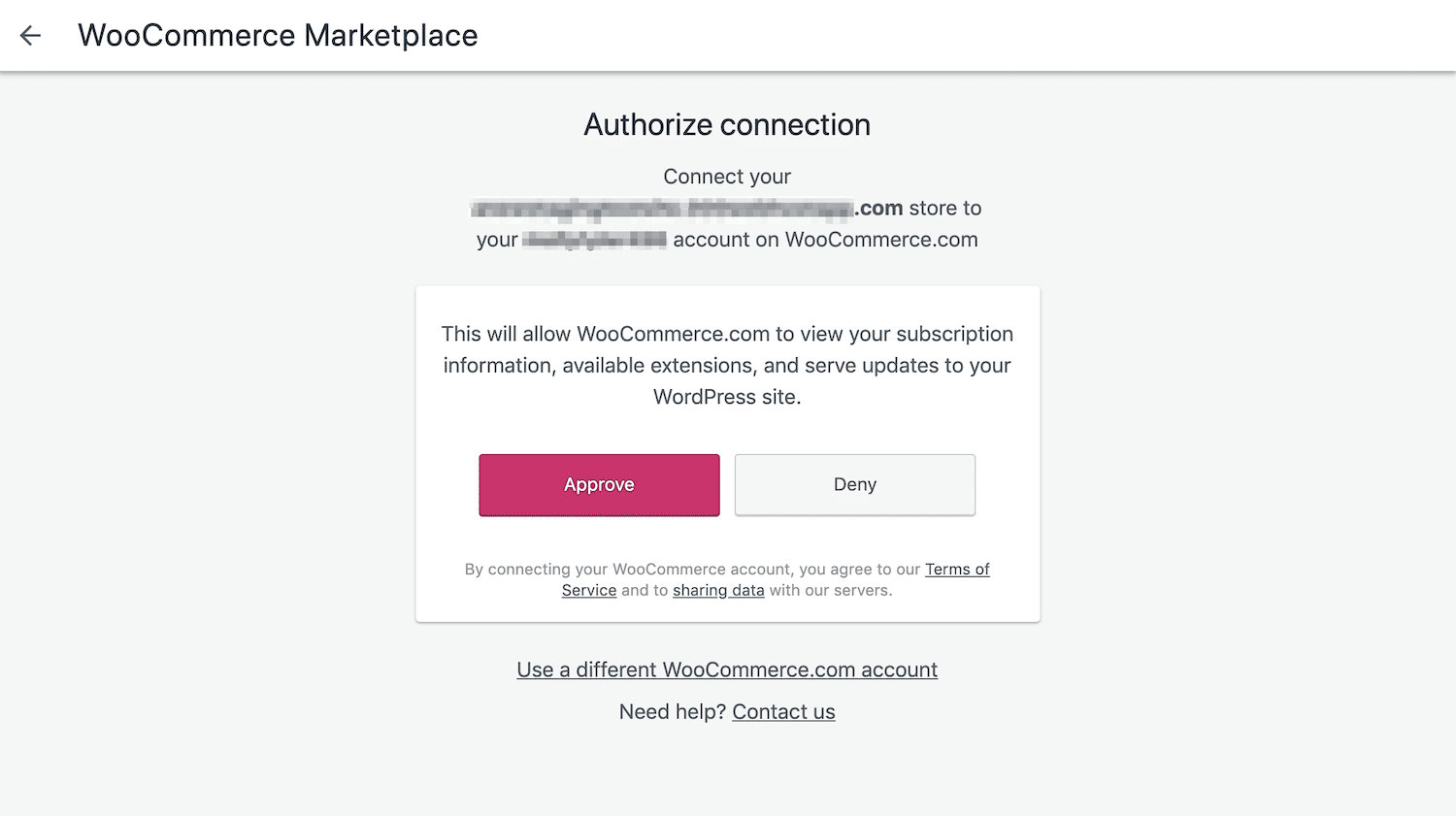 WooCommerce拡張機能接続の承認