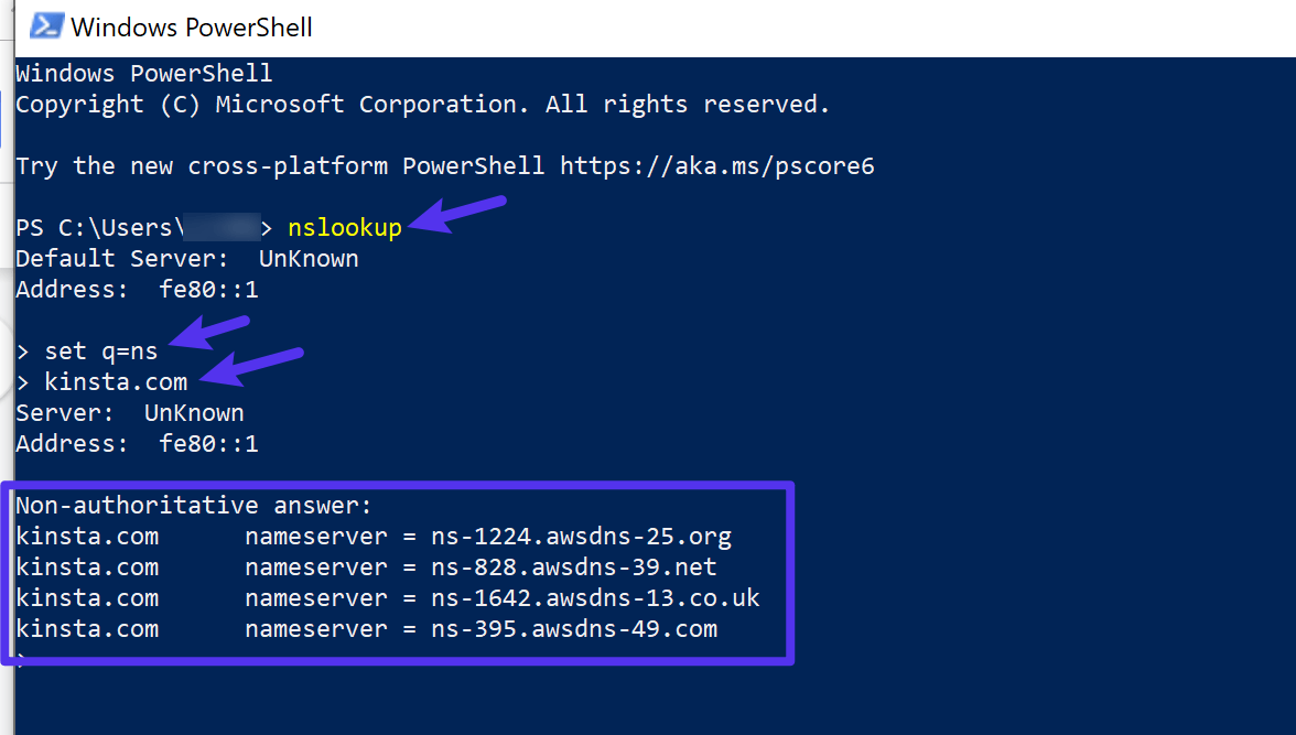 WindowsのPowerShellを使用してネームサーバーを確認する