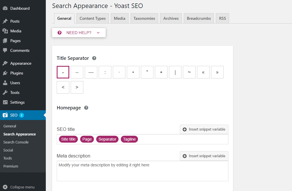 Yoast SEOの設定画面