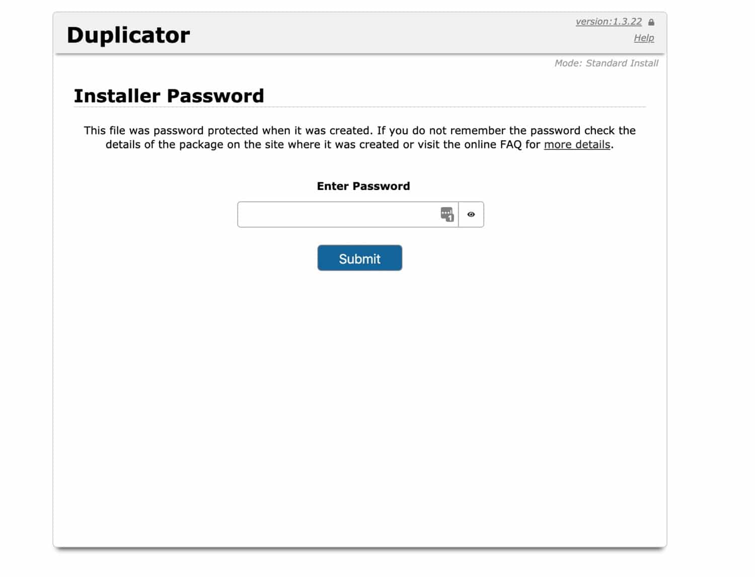 Duplicatorのパスワード入力画面