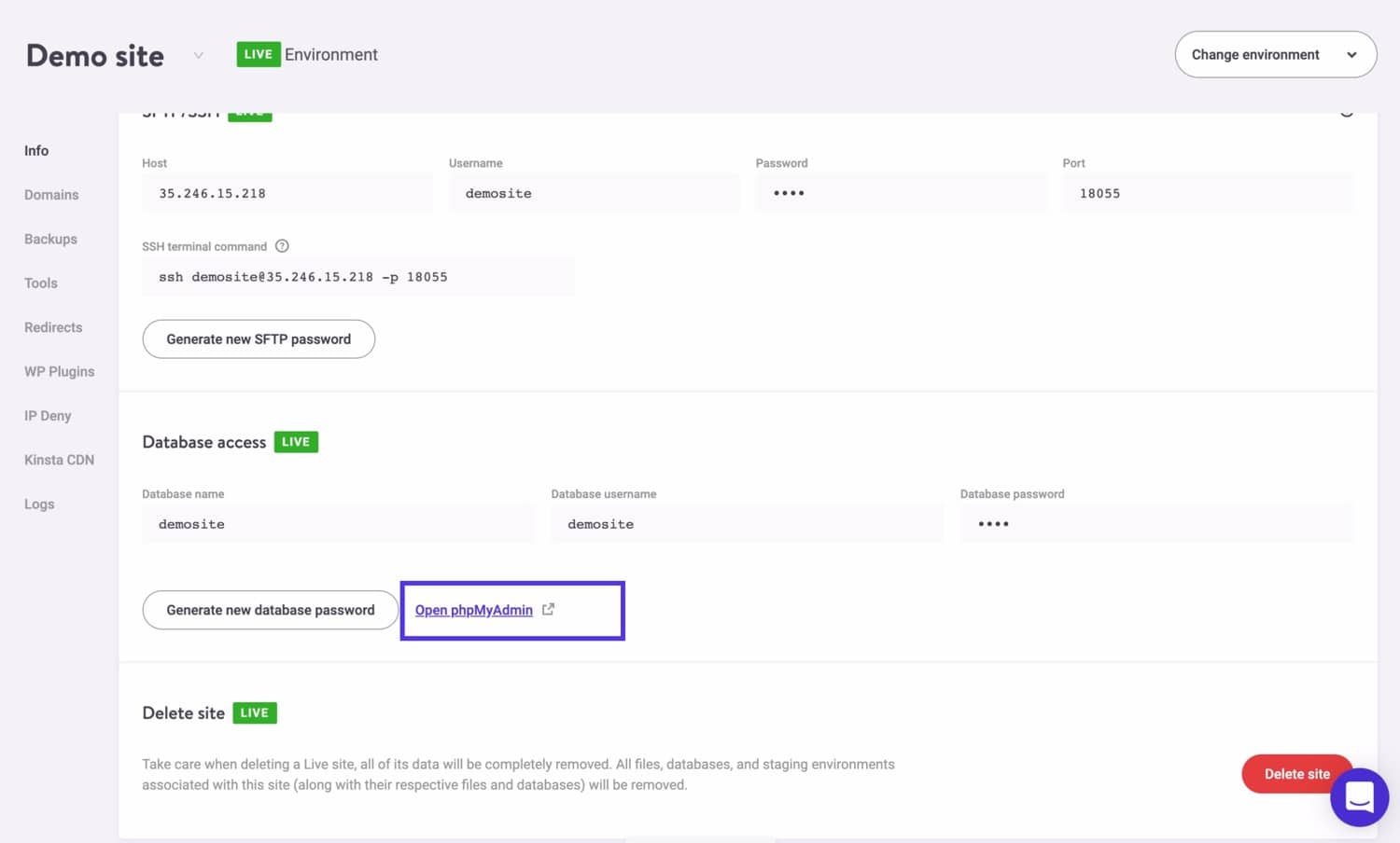 MyKinstaでphpMyAdminにアクセスする