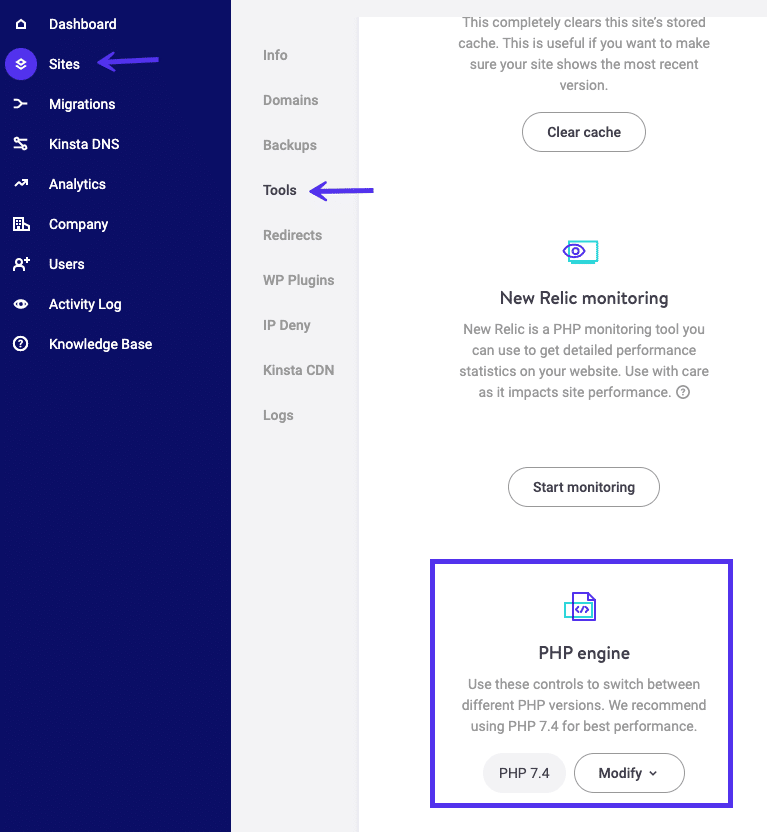 MyKinstaのPHPエンジン