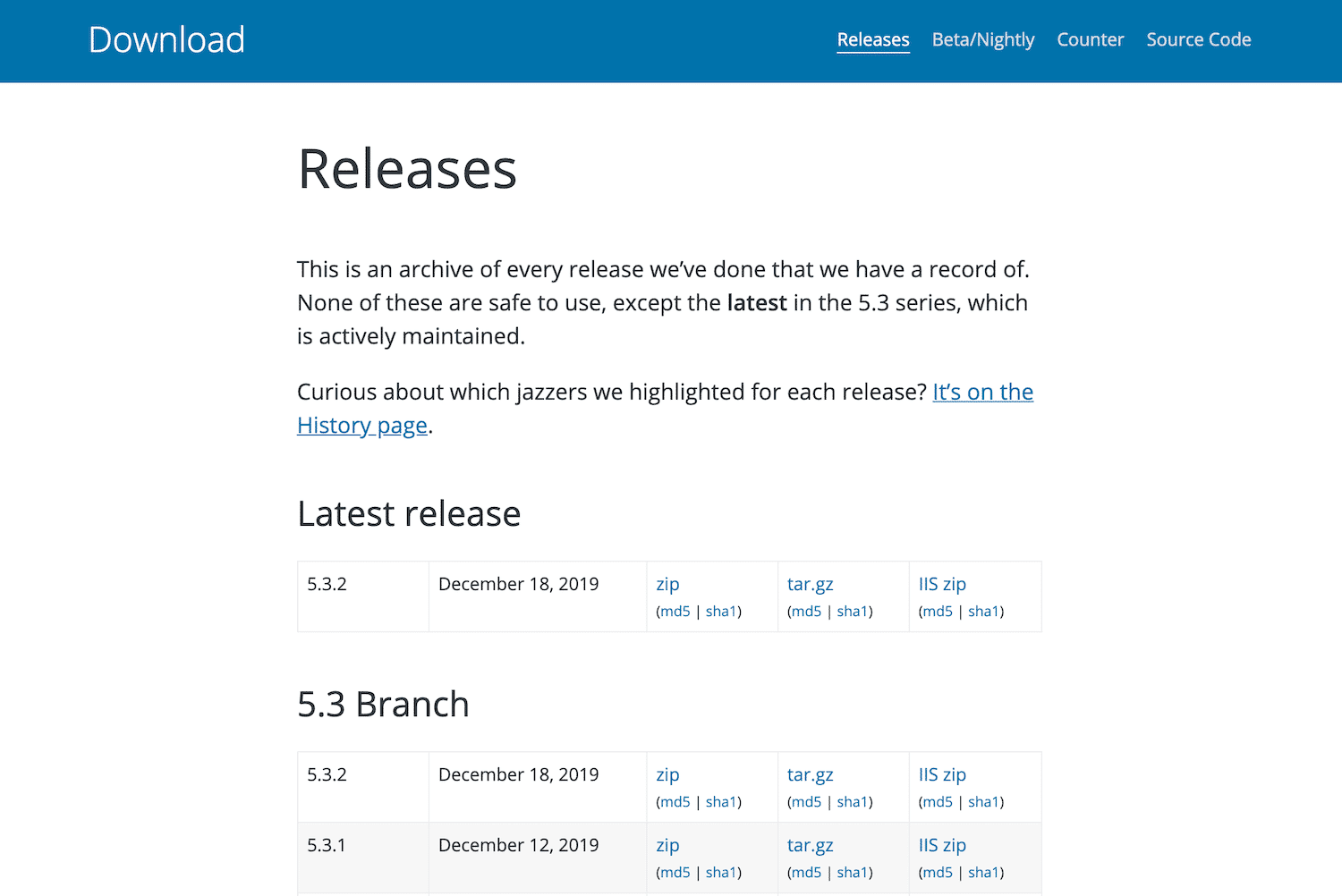 WordPressのリリースアーカイブ