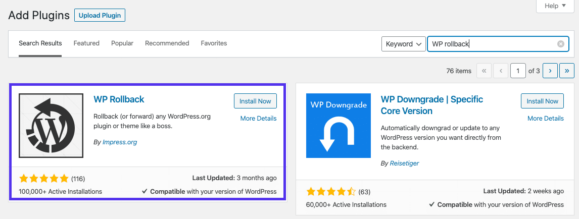 WP Rollbackプラグインをインストール